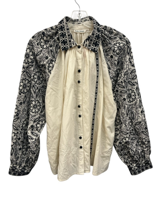 Roller Rabbit Size M White & Black Cotton Long Sleeve Button Up Top White & Black / M