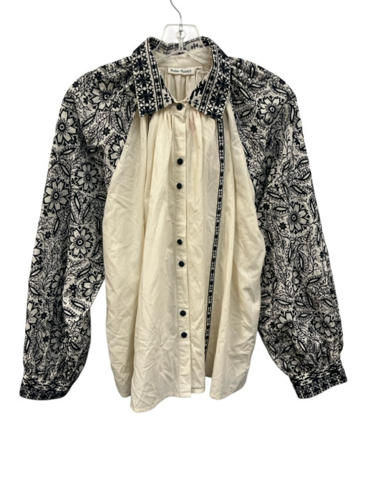 Roller Rabbit Size M White & Black Cotton Long Sleeve Button Up Top White & Black / M