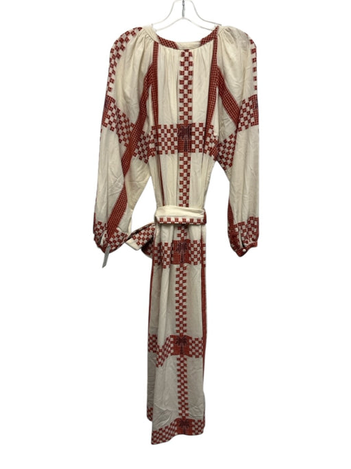 Johanne Ortiz Size 8 White & Orange Cotton Long Sleeve Embroidered Tunic Dress White & Orange / 8