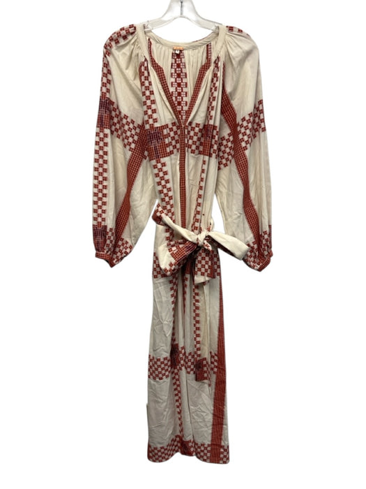 Johanne Ortiz Size 8 White & Orange Cotton Long Sleeve Embroidered Tunic Dress White & Orange / 8