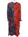 Farm Rio Size Est M blue, pink, multi Viscose Long Sleeve Floral Button up Dress blue, pink, multi / Est M