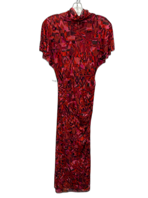 Misa Size S red, purple, multi Polyester Maxi Short Sleeve turtle neck Dress red, purple, multi / S