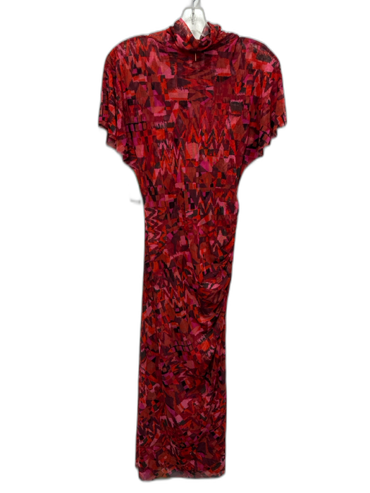 Misa Size S red, purple, multi Polyester Maxi Short Sleeve turtle neck Dress red, purple, multi / S
