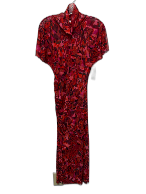 Misa Size S red, purple, multi Polyester Maxi Short Sleeve turtle neck Dress red, purple, multi / S
