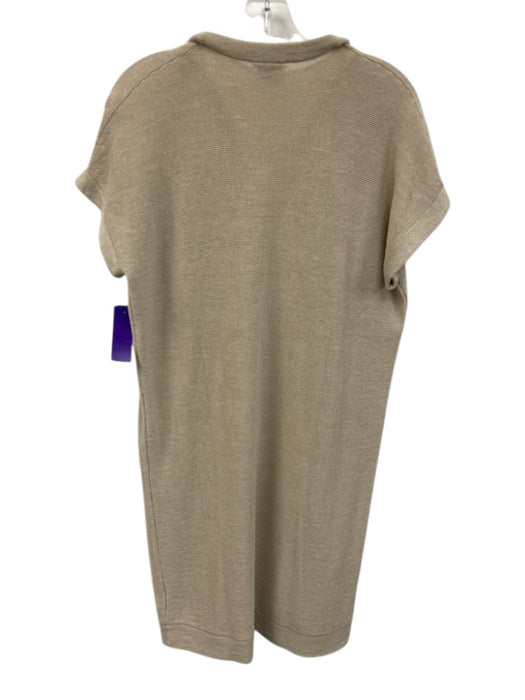 Brunello Cucinelli Size XL Cream Beige Cotton & Silk Blend Knit V Neck Dress Cream Beige / XL