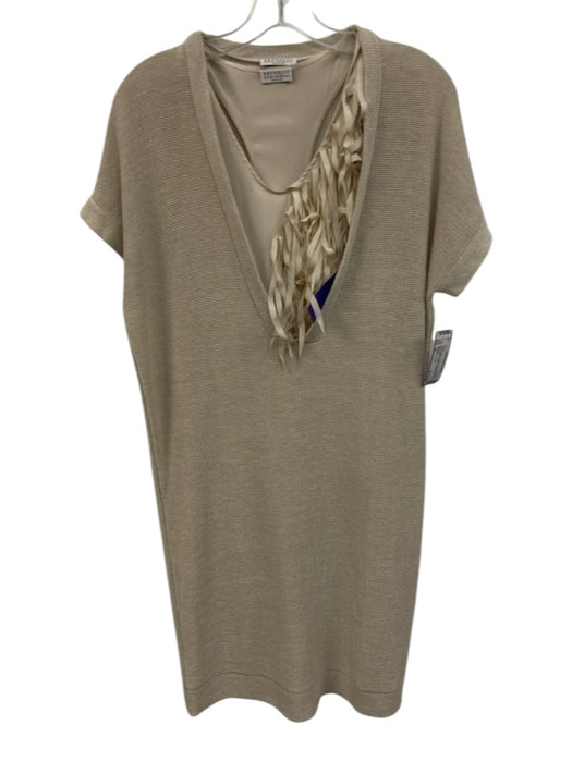 Brunello Cucinelli Size XL Cream Beige Cotton & Silk Blend Knit V Neck Dress Cream Beige / XL