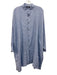 Eskandar Size 1 Blue & White Linen Plaid Long Sleeve Button Front Pocketed Dress Blue & White / 1