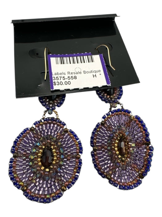 Purple & Brown Beaded Oval Dangle Fish Hook Earrings Purple & Brown