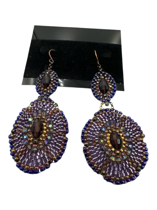 Purple & Brown Beaded Oval Dangle Fish Hook Earrings Purple & Brown