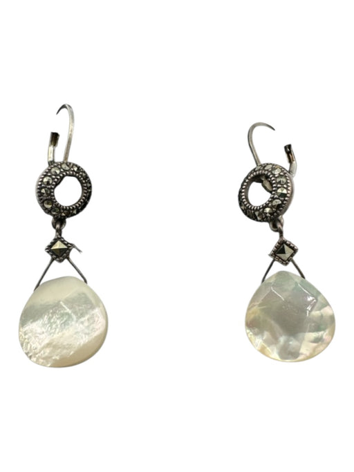 Silver & White 925 Sterling Silver Faceted Mother of Pearl Dangle Hook Earrings Silver & White