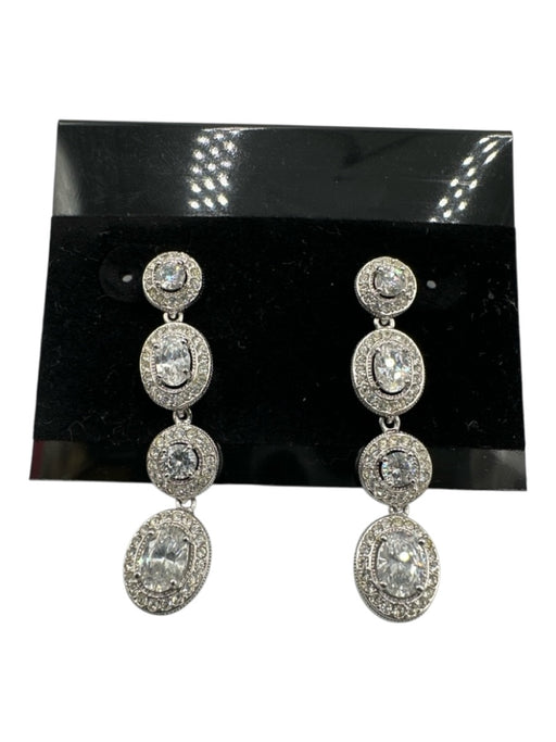 Clear Silver Tone Metal Rhinestone Dangle Sparkle Post Back Earrings Clear