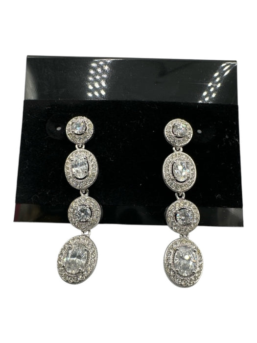 Clear Silver Tone Metal Rhinestone Dangle Sparkle Post Back Earrings Clear