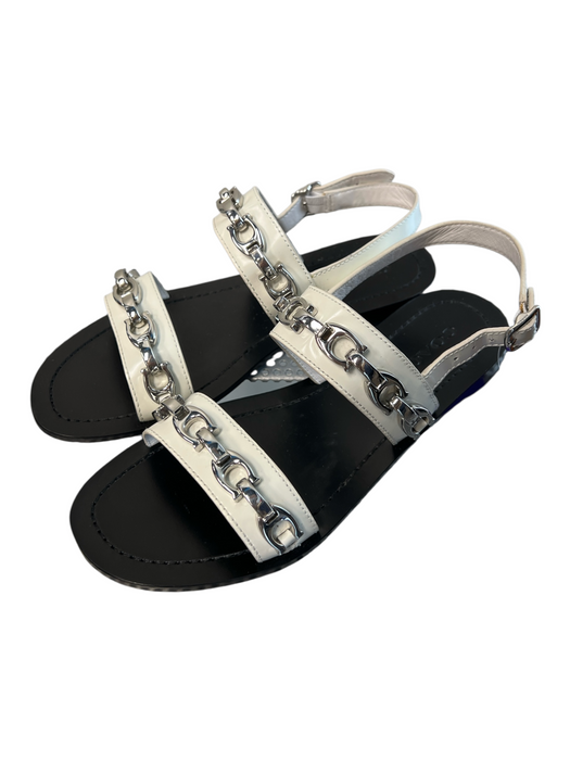 Coach Shoe Size 8 Silver & White Leather Silver Hardware Logo chain Flats Shoes Silver & White / 8