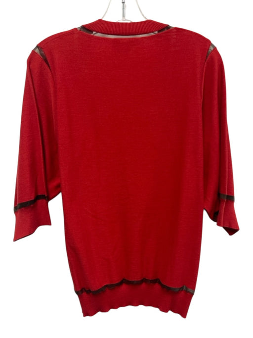 Sonia Rykiel Size Medium Red & Black Wool Blend Half Sleeve Mesh Detail Top Red & Black / Medium