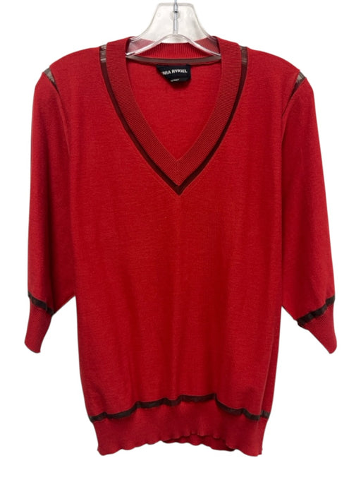 Sonia Rykiel Size Medium Red & Black Wool Blend Half Sleeve Mesh Detail Top Red & Black / Medium