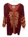 Johnny Was Size Medium Rust Orange Rayon Blend Long Sleeve Floral Embroidery Top Rust Orange / Medium