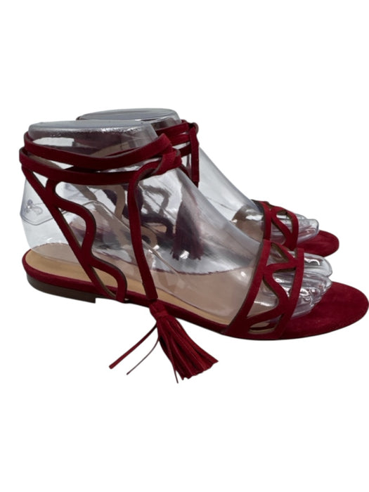 Chloe Shoe Size 38 Burgundy Red Leather Suede Ankle Wrap Cut Out Tassel Sandals Burgundy Red / 38