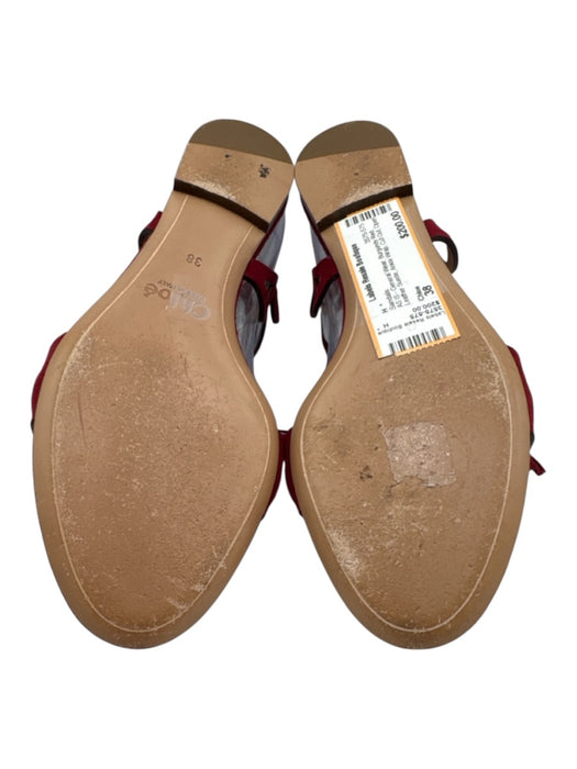 Chloe Shoe Size 38 Burgundy Red Leather Suede Ankle Wrap Cut Out Tassel Sandals Burgundy Red / 38