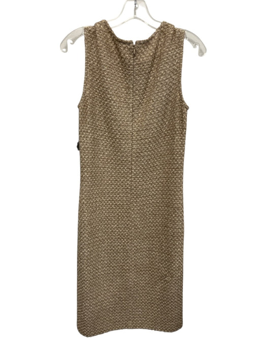 St John Size 6 Beige & Gold Wool Blend Sleeveless Metallic Thread Midi Dress Beige & Gold / 6