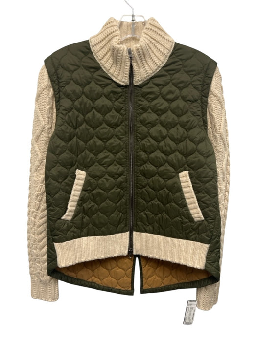 Veronica Beard Size S Green & White Polyester Cable Knit Detail Quilted Jacket Green & White / S