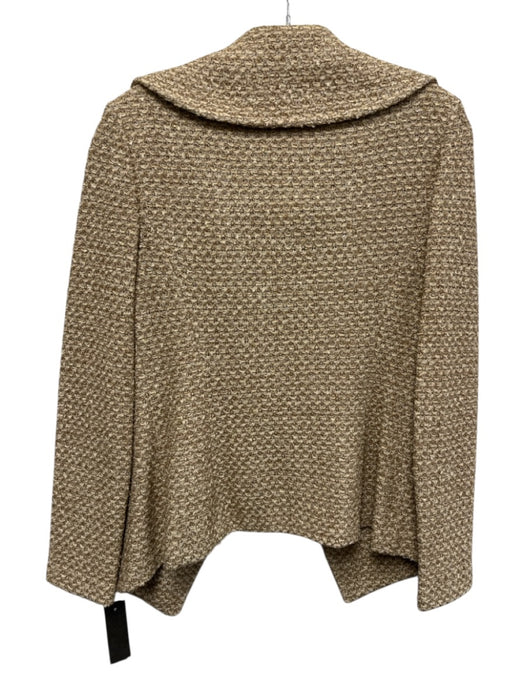 St John Size 4 Beige & Gold Knit Metallic Thread Exaggerated Collar Jacket Beige & Gold / 4