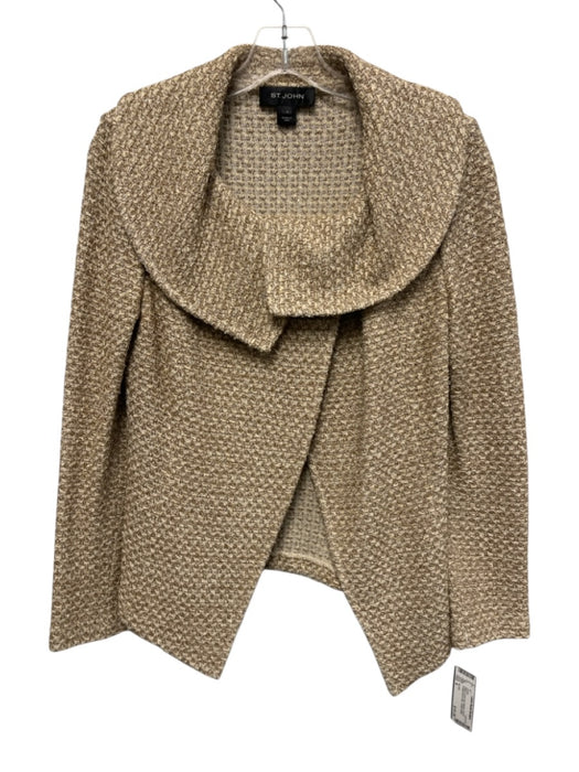 St John Size 4 Beige & Gold Knit Metallic Thread Exaggerated Collar Jacket Beige & Gold / 4