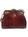 Oroton Brown & Gold Cowhide Leather Gold hardware Pouch Latch Closure Bag Brown & Gold
