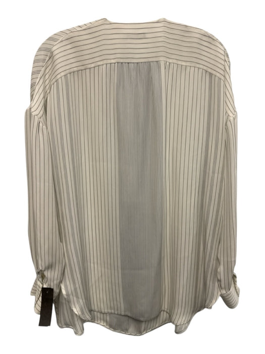 Loro Piana Size M Cream White & Black Silk Long Sleeve Stripe 1/2 Button Top Cream White & Black / M