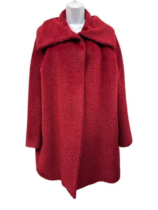 MaxMara Size 8 Red Alpaca & Wool Buttons Oversize Collar Fuzzy Coat Red / 8