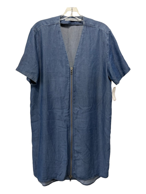 & Other Stories Size 8 Chambray Lyocell Zip Front V Neck Short Sleeve Dress Chambray / 8