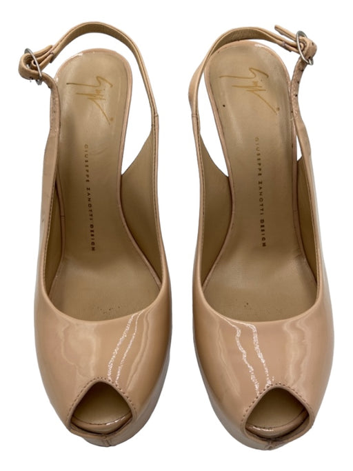 Guiseppe Zanotti Shoe Size 39.5 Beige Patent Peep Toe Slingback Stiletto Pumps Beige / 39.5