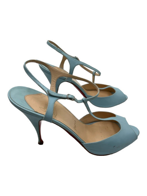 Christian Louboutin Shoe Size 39.5 Pale Blue Patent Peep Toe Ankle Strap Pumps Pale Blue / 39.5