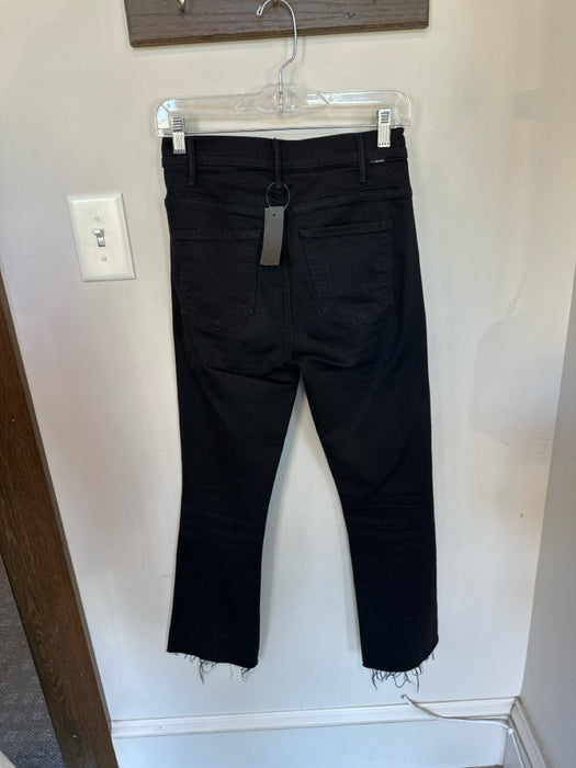 Mother Size 27 Black Cotton Blend High Waist Bootcut Raw Hem Jeans