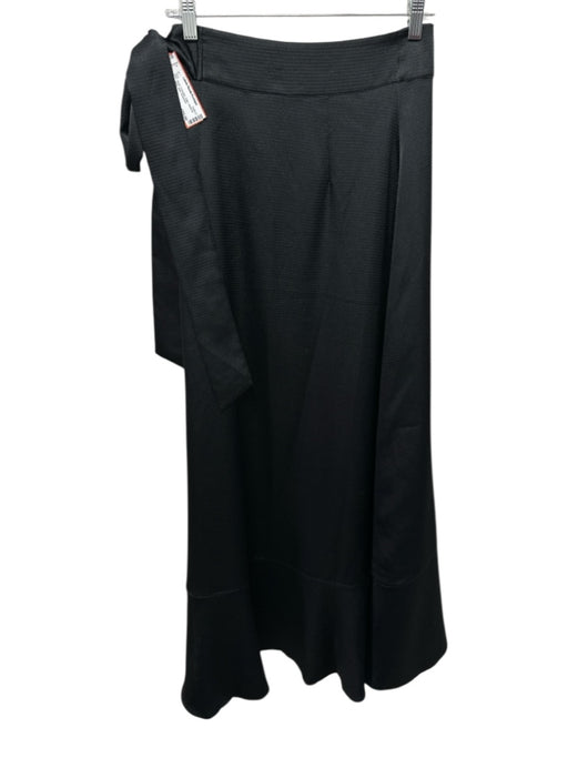 Emily McCarthy Size XS Black Polyester Satin Waist tie Faux Wrap Maxi Skirt Black / XS