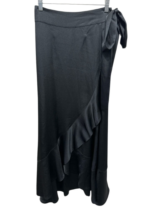 Emily McCarthy Size XS Black Polyester Satin Waist tie Faux Wrap Maxi Skirt Black / XS