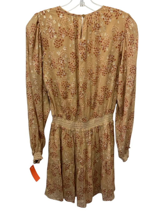 Vanessa Bruno Size 34 Beige, Pink, Gold Viscose & Silk Long Sleeve Mini Dress Beige, Pink, Gold / 34