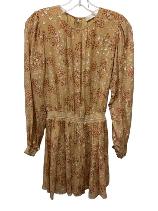 Vanessa Bruno Size 34 Beige, Pink, Gold Viscose & Silk Long Sleeve Mini Dress Beige, Pink, Gold / 34