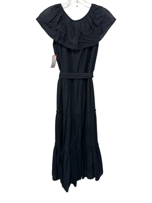 Mille Resort & Travel Size S Black Viscose & Cotton Ruffle Cap Sleeve Midi Dress Black / S