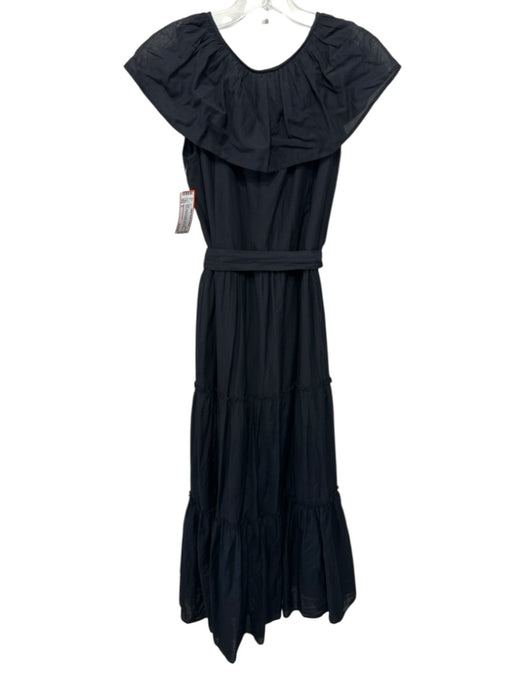 Mille Resort & Travel Size S Black Viscose & Cotton Ruffle Cap Sleeve Midi Dress Black / S