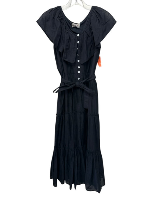 Mille Resort & Travel Size S Black Viscose & Cotton Ruffle Cap Sleeve Midi Dress Black / S