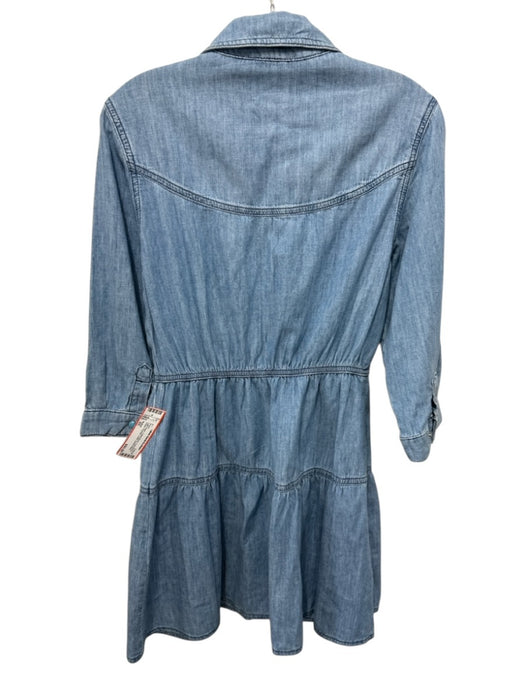 Ba&sh Size XS Light Wash Cotton Blend Long Sleeve Snaps Pockets Collar Dress Light Wash / XS
