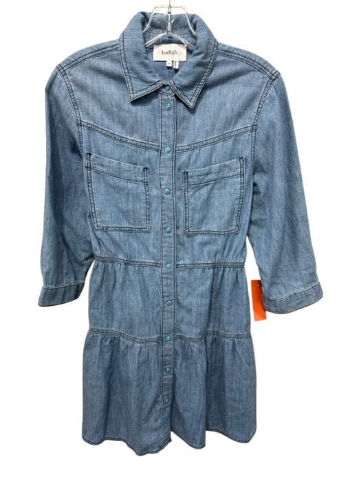 Ba&sh Size XS Light Wash Cotton Blend Long Sleeve Snaps Pockets Collar Dress Light Wash / XS