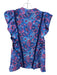Chufy Size S blue, pink, multi Cotton & Silk Ruffle Cap Sleeve Floral Print Top blue, pink, multi / S