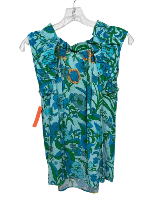 Figue Size XS Green, Blue, Yellow Viscose Sleeveless Floral Print Top Green, Blue, Yellow / XS