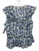 Veronica Beard Size 6 White, Blue, Multi Cotton Cap Sleeve V Neck Buttons Top White, Blue, Multi / 6