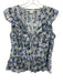 Veronica Beard Size 6 White, Blue, Multi Cotton Cap Sleeve V Neck Buttons Top White, Blue, Multi / 6