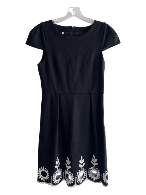 4C Size 6 Black Rayon Blend Lined Solid Floral Embroideries Round Neck Dress Black / 6