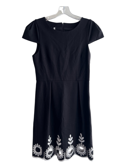 4C Size 6 Black Rayon Blend Lined Solid Floral Embroideries Round Neck Dress Black / 6