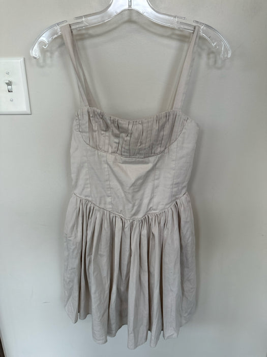 Zara Size XS Beige Cotton Ruched Detail Sleeveless Back Zip Mini Dress