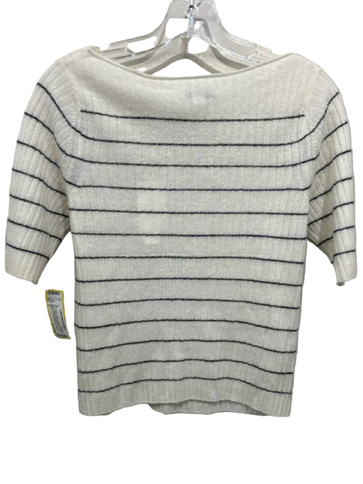 Vince Size S White & Black Linen & Cashmere Striped Ribbed Knit Short Sleeve Top